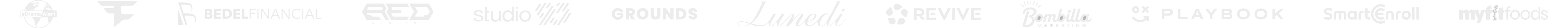 Selected clients: FaZe, Bedel Financial, RED, Studio 93, Grounds, Lunedi, Revive, Bombilla, Playbook, SmartEnroll