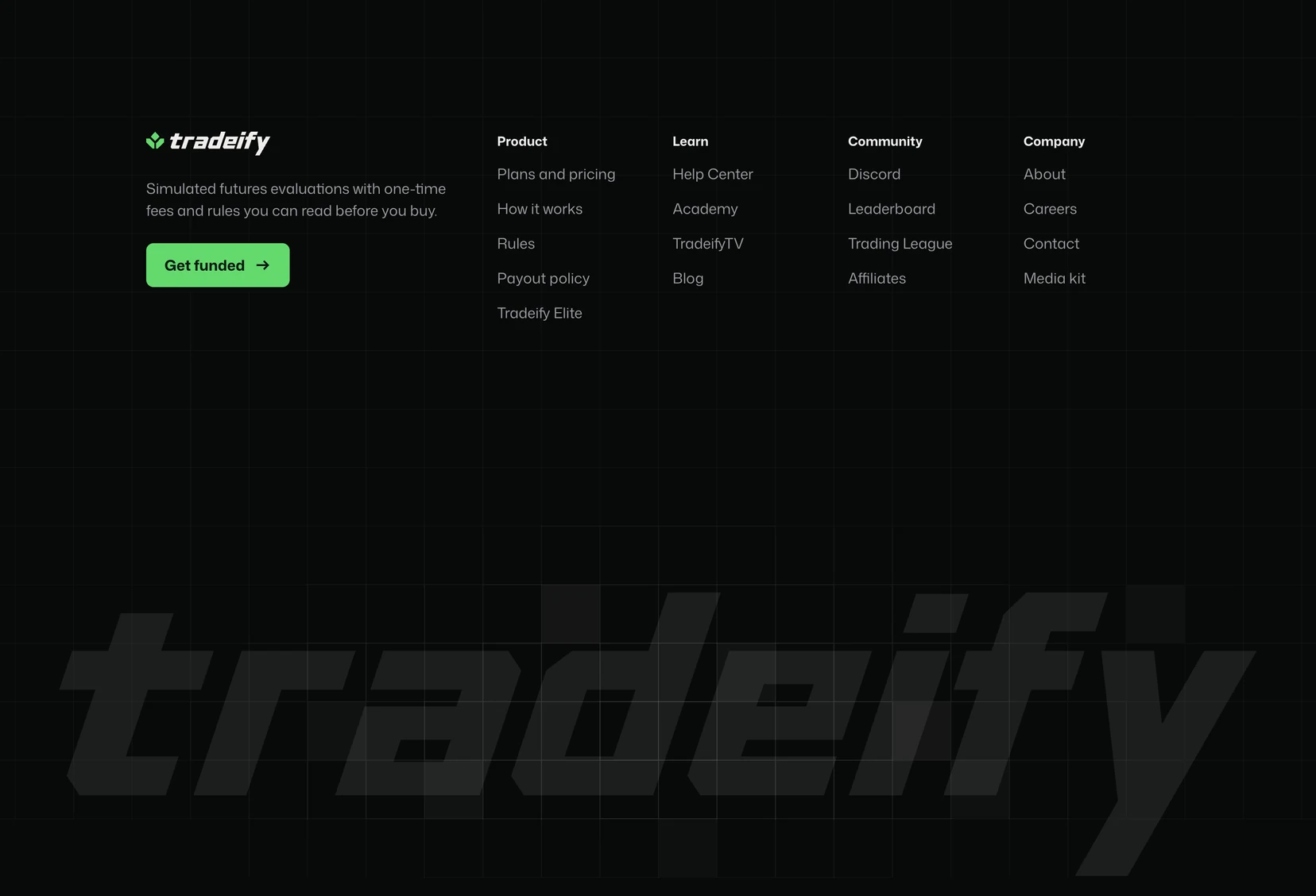 The proposed footer: links on a 64px grid, the wordmark set at full width underneath